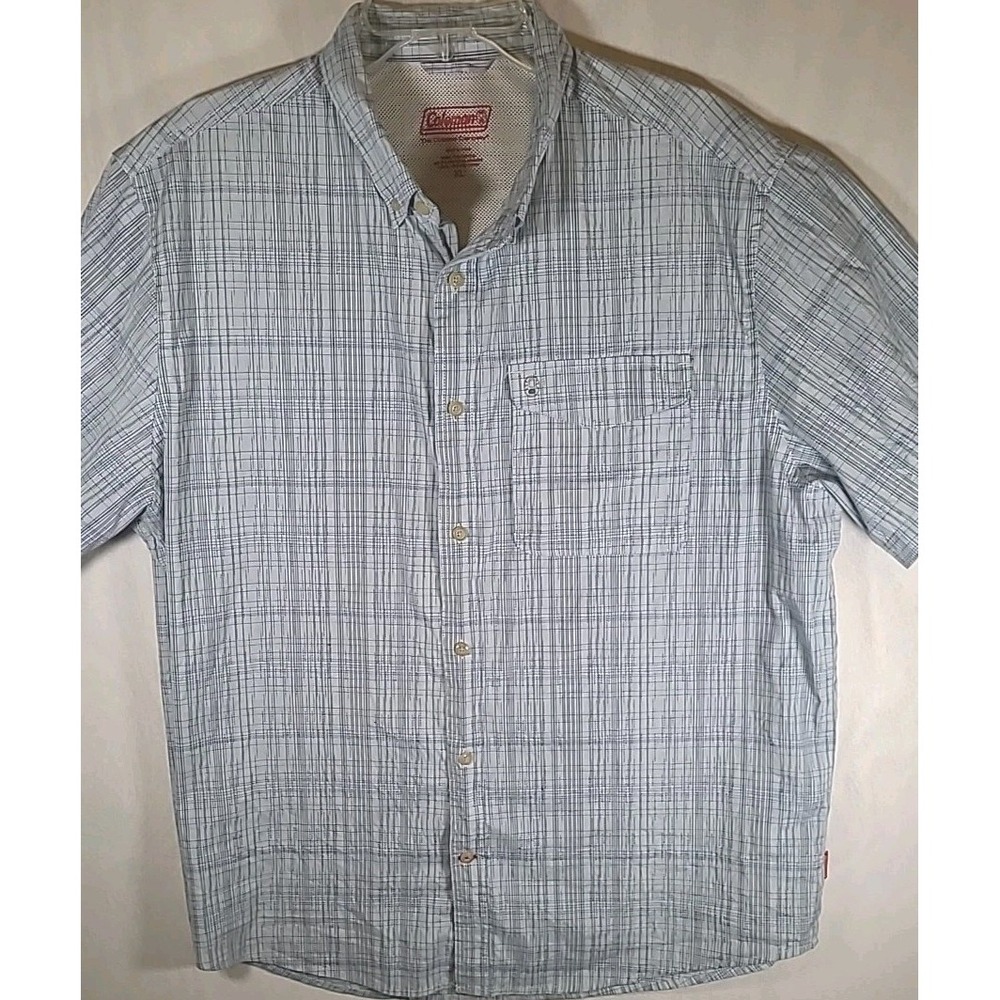 Coleman Button Up Shirt Mens Size XL  Short Sleeve Blue Striped Outdoor‎ Light